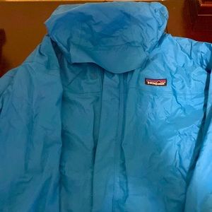 Patagonia Mens Full Zip Rain Jacket Light Blue Size Large